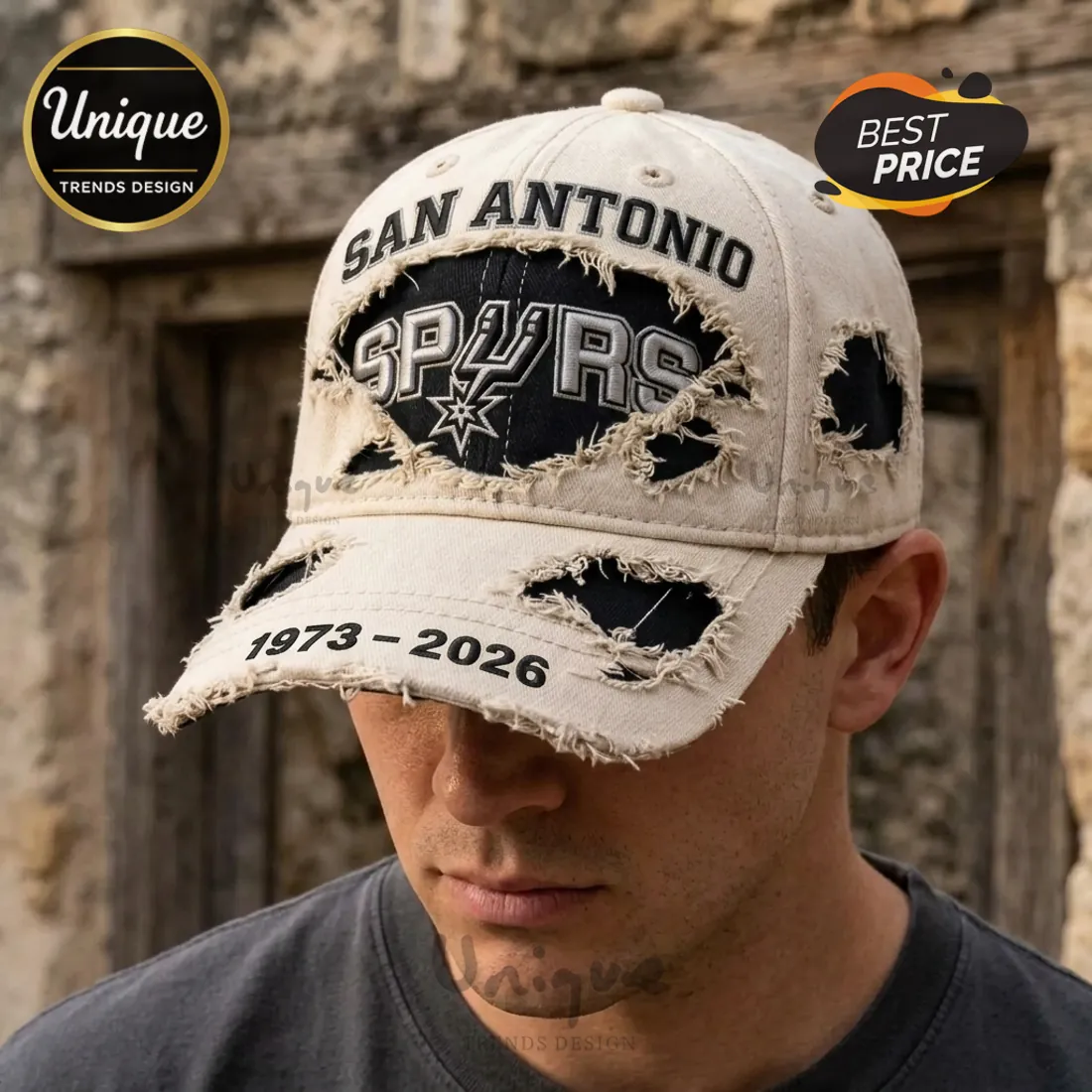 San Antonio Spurs 1973-2026 Anniversary Distressed Baseball Cap San Antonio Spurs 1973-2026 Anniversary Distressed Baseball Cap