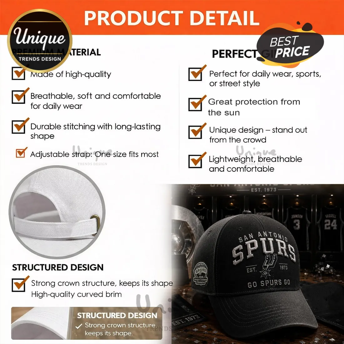 San Antonio Spurs 2026 Western Conference Champions Baseball Cap San Antonio Spurs 2026 Western Conference Champions Baseball Cap