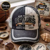 San Antonio Spurs Est 1973 Black & Silver Legacy Distressed Baseball Cap