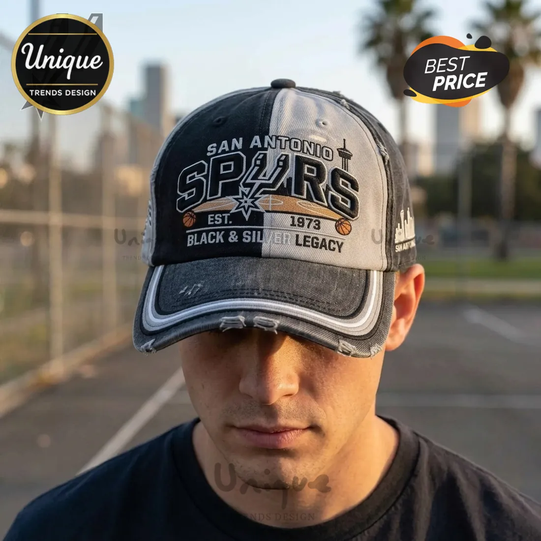 San Antonio Spurs Est 1973 Black & Silver Legacy Distressed Baseball Cap San Antonio Spurs Est 1973 Black & Silver Legacy Distressed Baseball Cap