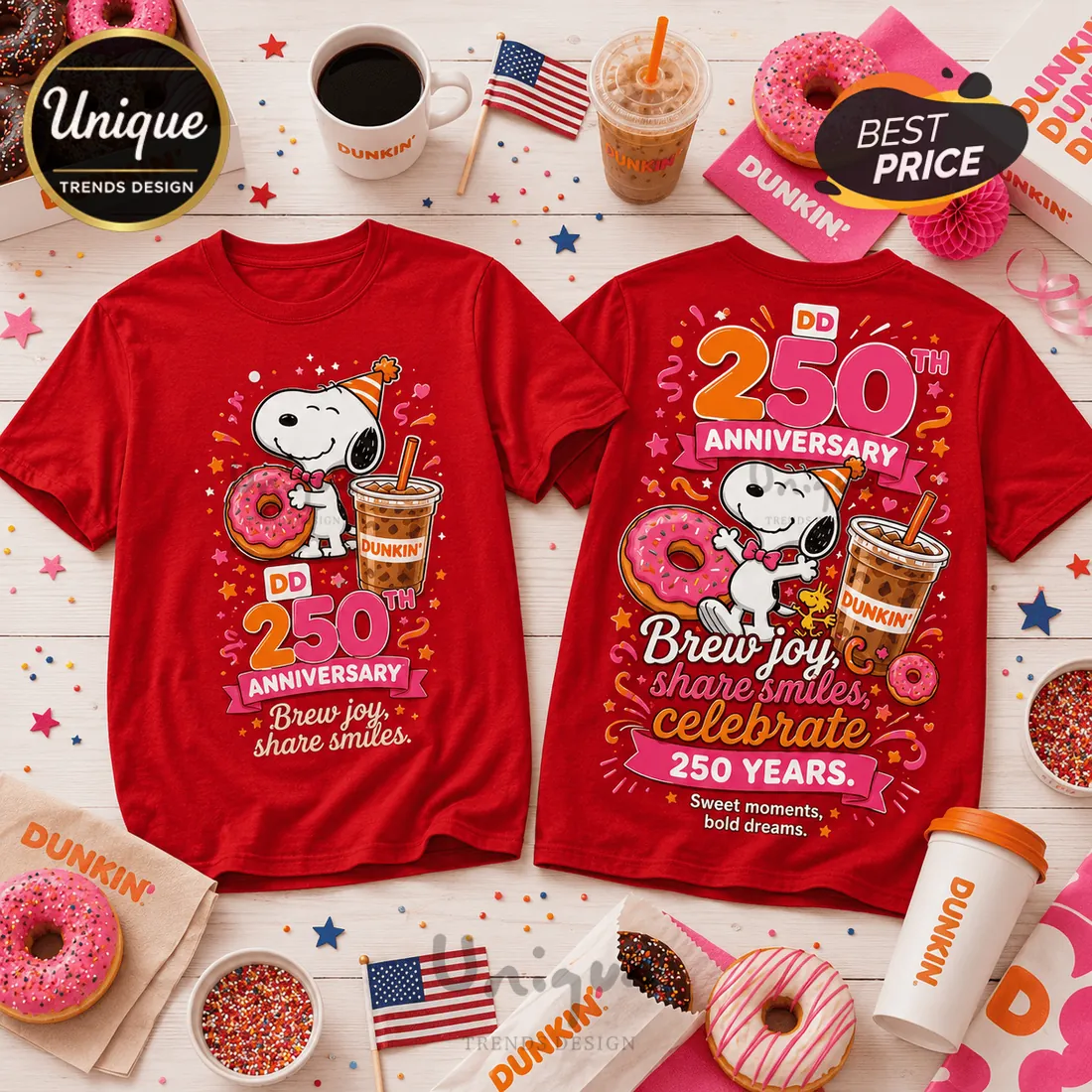 Snoopy x Dunkin Donuts 250th Anniversary Collectible T-Shirt Snoopy x Dunkin Donuts 250th Anniversary Collectible T-Shirt