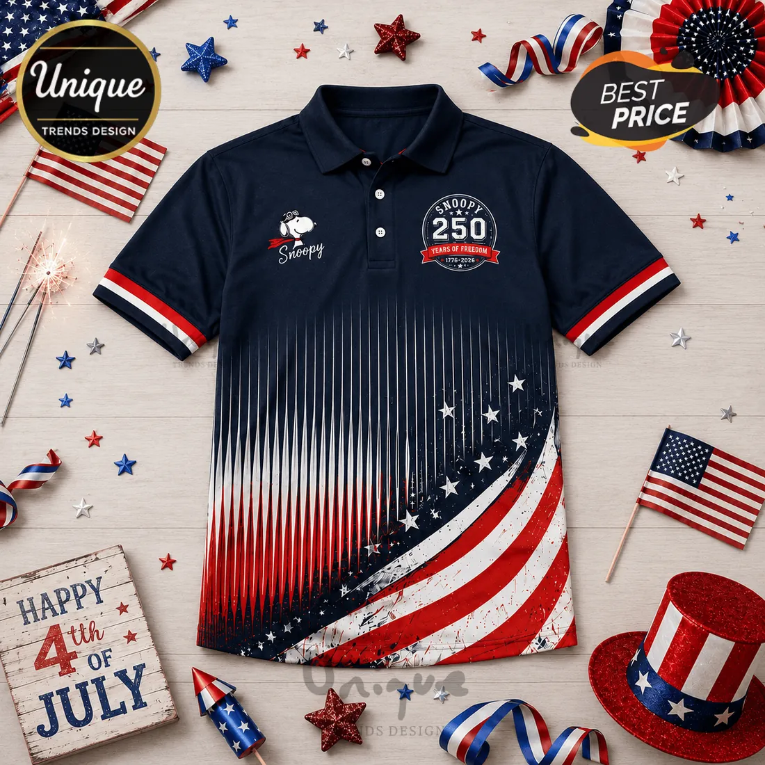 Snoopy x USA Patriotic 250 Years Of Freedom 1776-2026 Polo Shirt Snoopy x USA Patriotic 250 Years Of Freedom 1776-2026 Polo Shirt