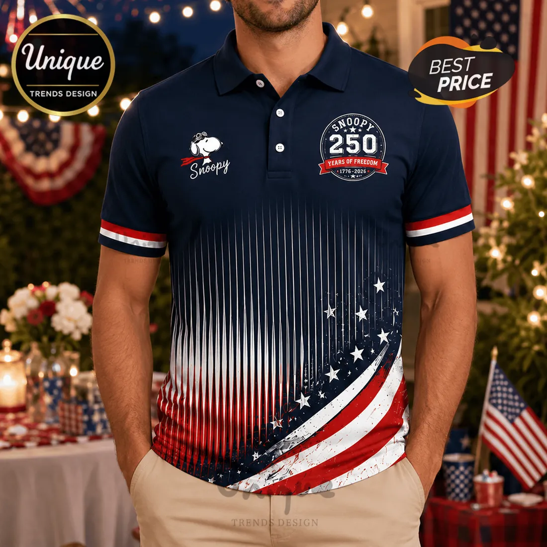 Snoopy x USA Patriotic 250 Years Of Freedom 1776-2026 Polo Shirt Snoopy x USA Patriotic 250 Years Of Freedom 1776-2026 Polo Shirt