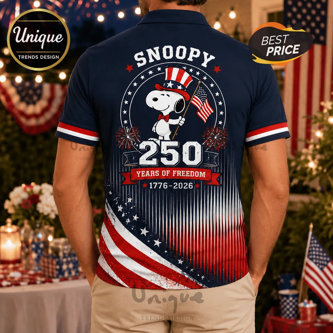 Snoopy x USA Patriotic 250 Years Of Freedom 1776-2026 Polo Shirt Snoopy x USA Patriotic 250 Years Of Freedom 1776-2026 Polo Shirt