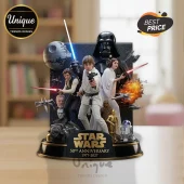 Star Wars 50th Anniversary collectible statue featuring Luke Skywalker, Darth Vader, Han Solo, Leia, and droids on a base.!
