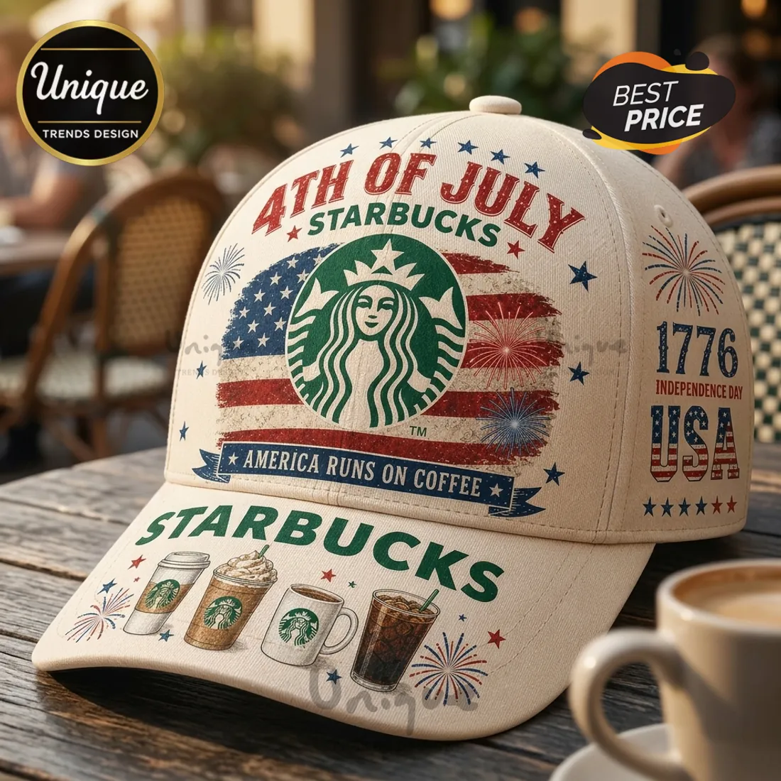 Starbucks x 4th of July Independence Day 1776 Patriotic Baseball Cap Starbucks x 4th of July Independence Day 1776 Patriotic Baseball Cap
