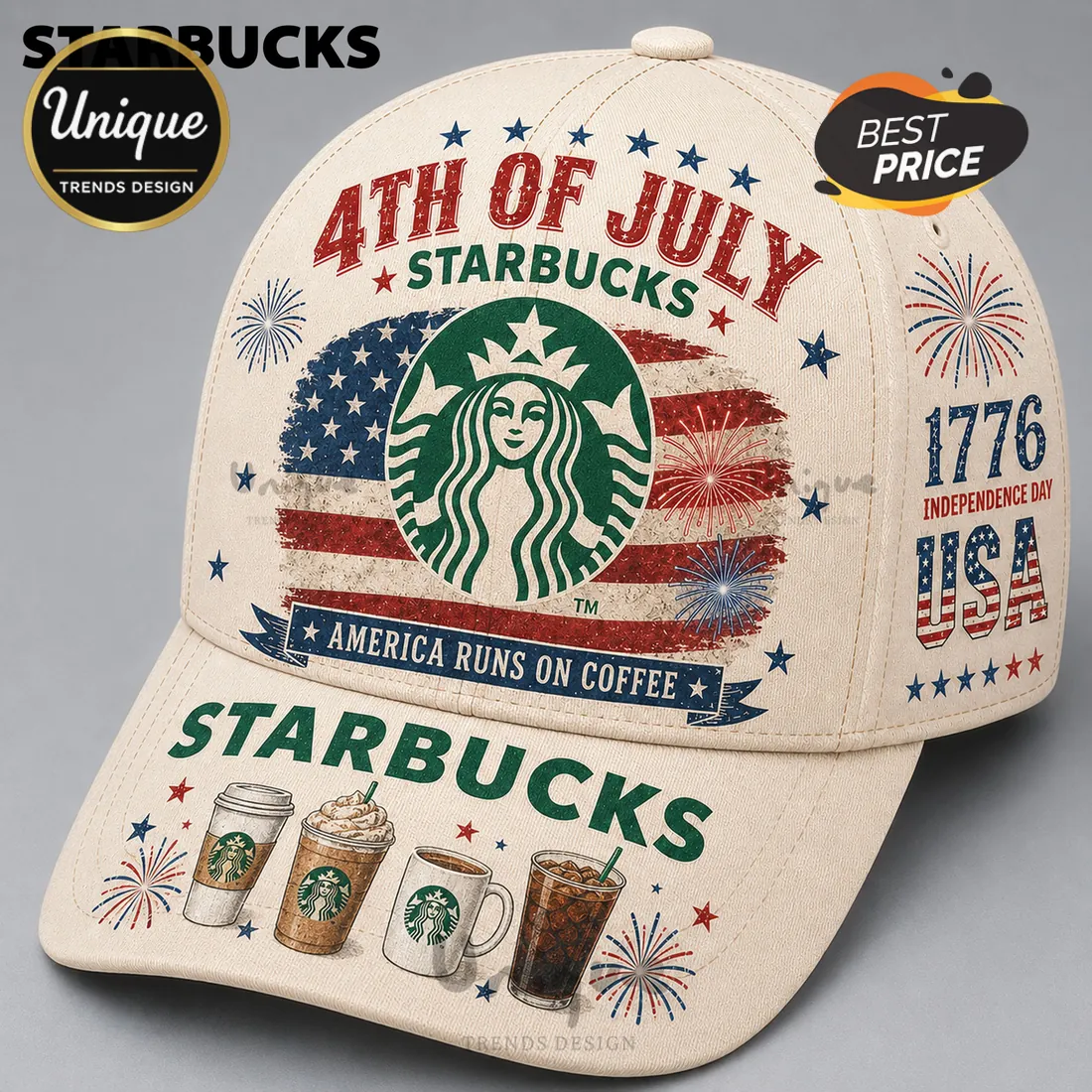 Starbucks x 4th of July Independence Day 1776 Patriotic Baseball Cap Starbucks x 4th of July Independence Day 1776 Patriotic Baseball Cap