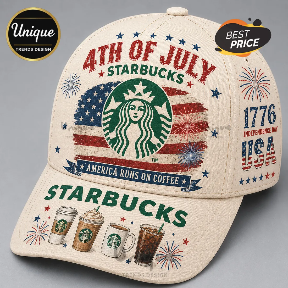 Starbucks x 4th of July Independence Day 1776 Patriotic Baseball Cap Starbucks x 4th of July Independence Day 1776 Patriotic Baseball Cap