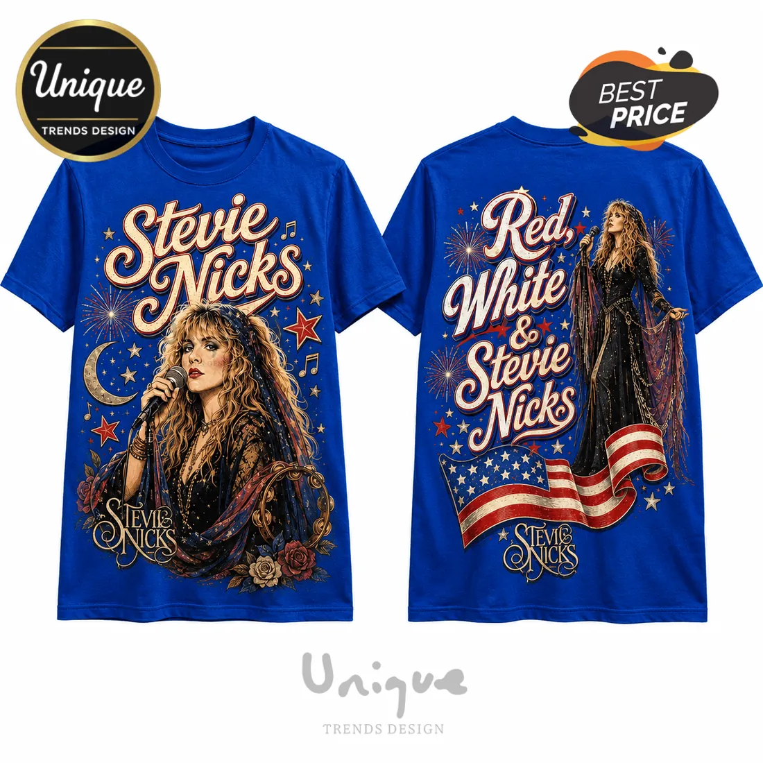 Stevie Nicks Red White and Blue Americana Casual T-Shirt Stevie Nicks Red White and Blue Americana Casual T-Shirt