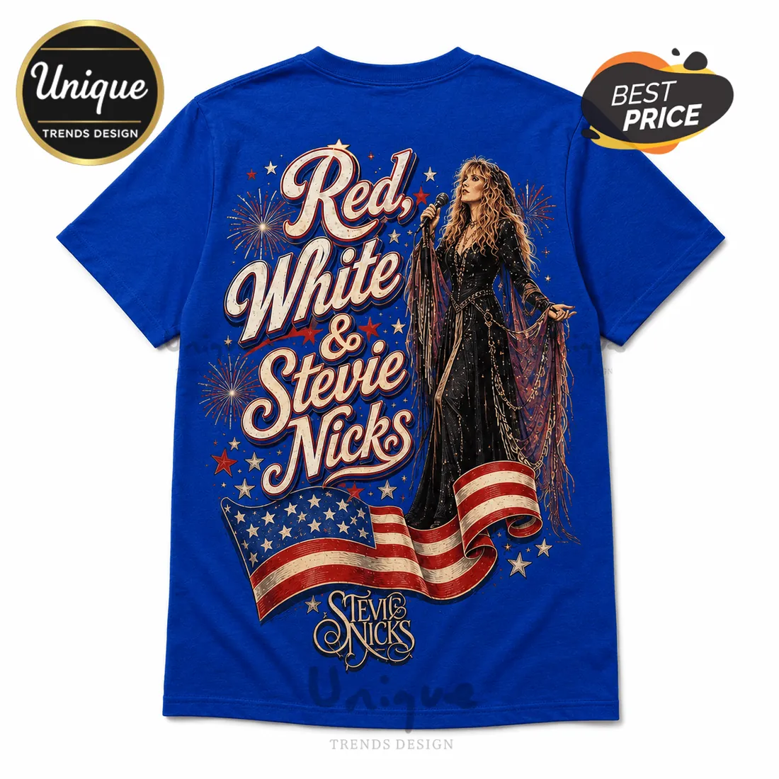 Stevie Nicks Red White and Blue Americana Casual T-Shirt Stevie Nicks Red White and Blue Americana Casual T-Shirt