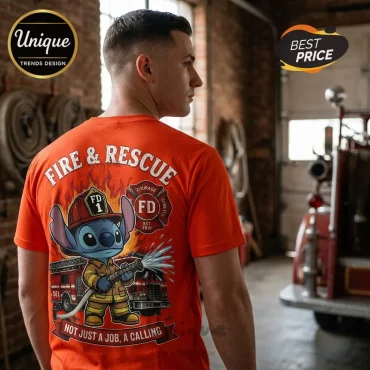 Stitch Fire and Rescue Lilo and Stitch Cartoon Character T-Shirt