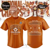 Burnt orange Texas Longhorns softball jersey featuring National Champions text, Longhorn logo, and 2026 NCAA graphics.!