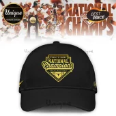 Black baseball cap featuring a gold embroidered logo that reads Back-2-Back National Champion NCAA Softball with Longhorn.!