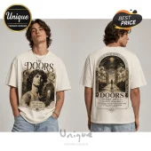 Off-white cotton t-shirt featuring Jim Morrison portrait on front and The Doors concert graphic with surreal arch on back.!