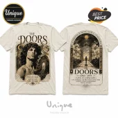 Cream colored cotton t-shirt with Jim Morrison portrait, The Doors logo, and surreal gateway graphics on front and back.!