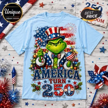 The Grinch x USA 250th Anniversary Patriotic Holiday Light Blue T-Shirt