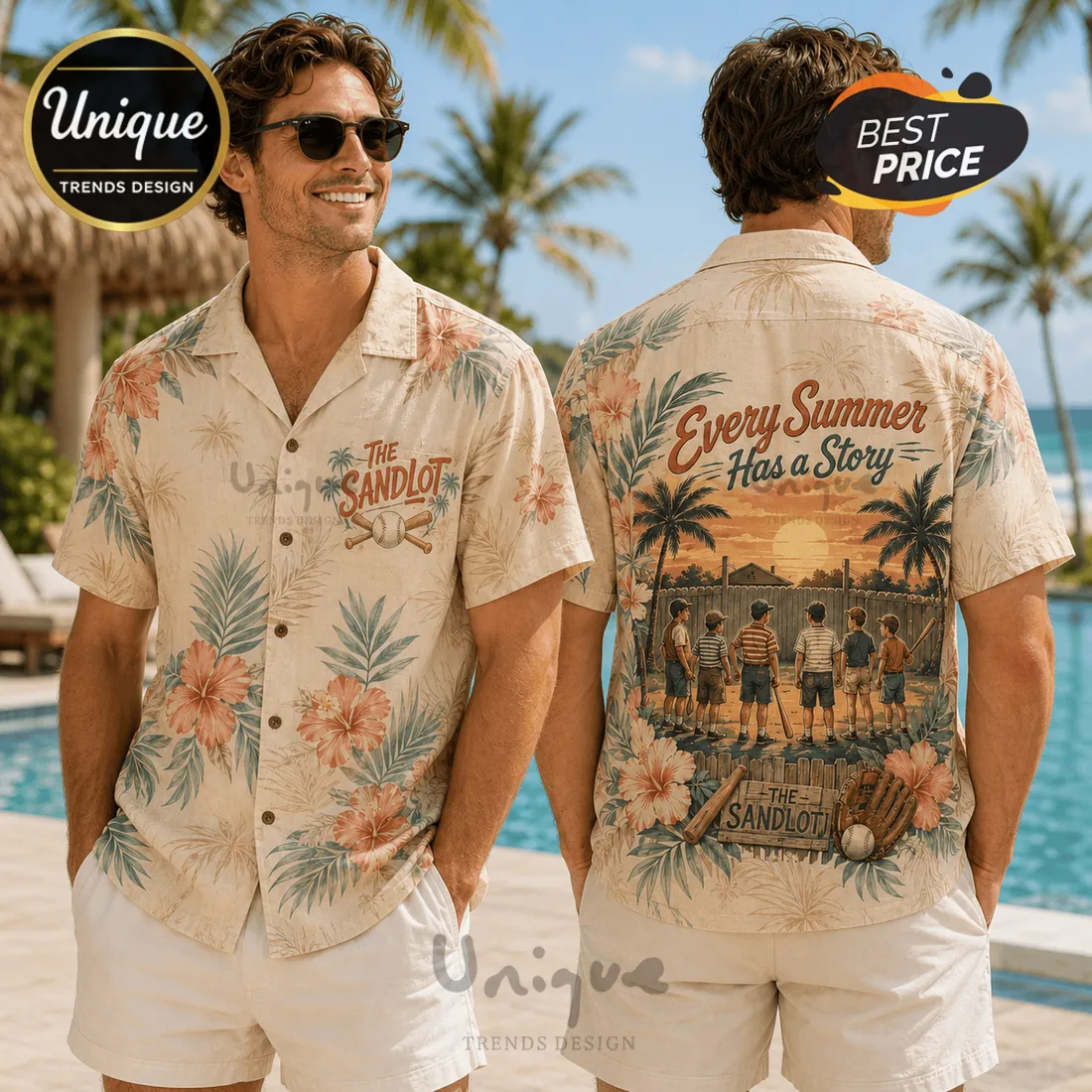 The Sandlot Beige Tropical Button Down Shirt The Sandlot Beige Tropical Button Down Shirt