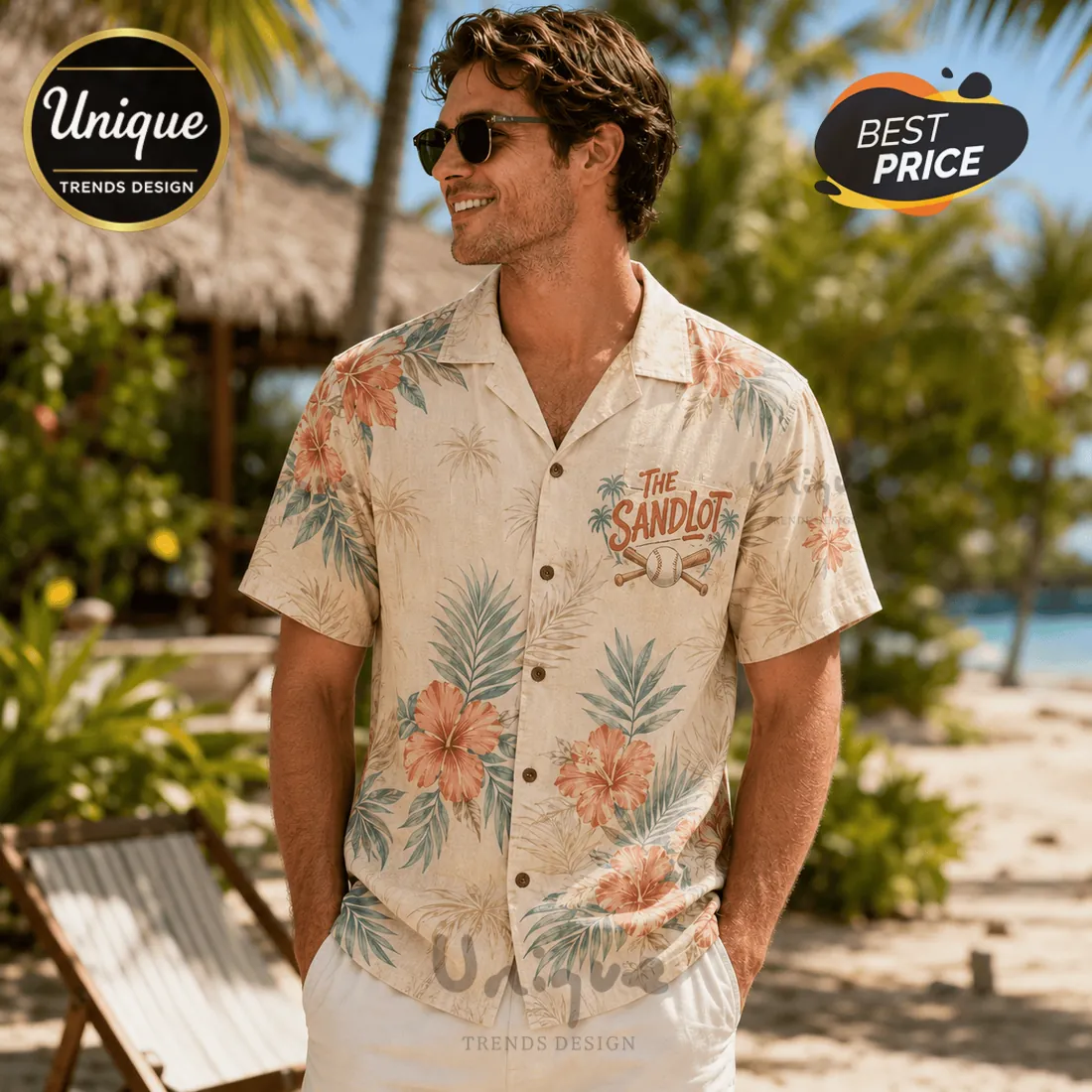 The Sandlot Beige Tropical Button Down Shirt The Sandlot Beige Tropical Button Down Shirt