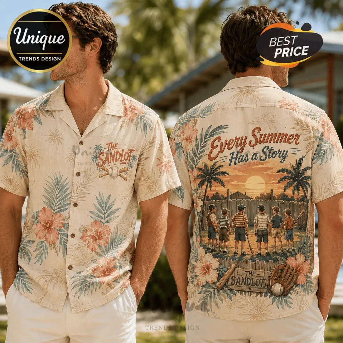 The Sandlot Beige Tropical Button Down Shirt The Sandlot Beige Tropical Button Down Shirt