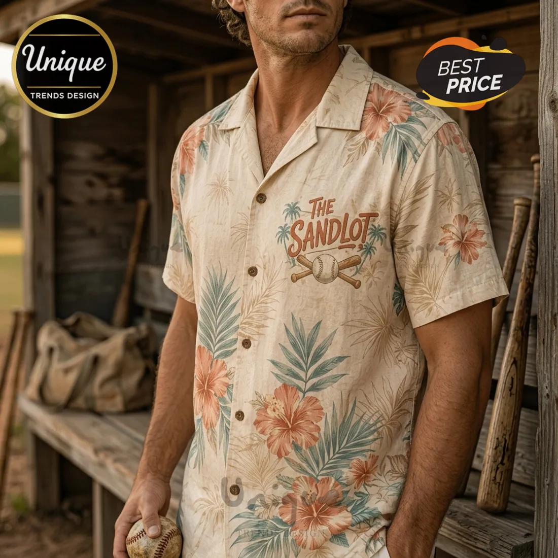 The Sandlot Beige Tropical Button Down Shirt The Sandlot Beige Tropical Button Down Shirt