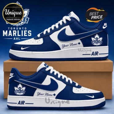 Toronto Marlies Navy Blue and White Custom Air Force 1 Sneakers