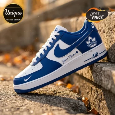 Toronto Marlies Navy Blue and White Custom Air Force 1 Sneakers