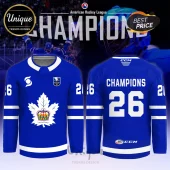 Blue hockey jersey with white maple leaf, crown graphic, Calder Cup patch, and number 26 on front and back.!