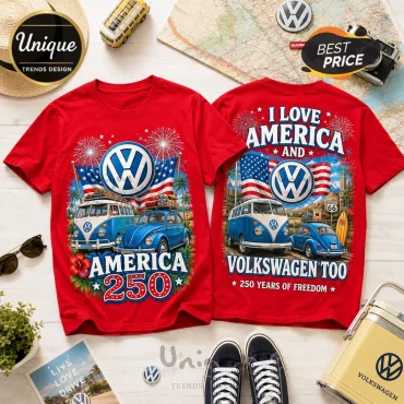 Volkswagen 250 Years Of Freedom American Flag Classic Car T-Shirt