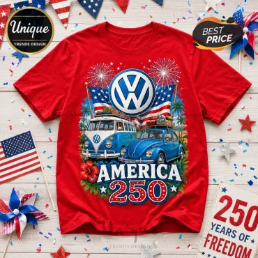Volkswagen 250 Years Of Freedom American Flag Classic Car T-Shirt
