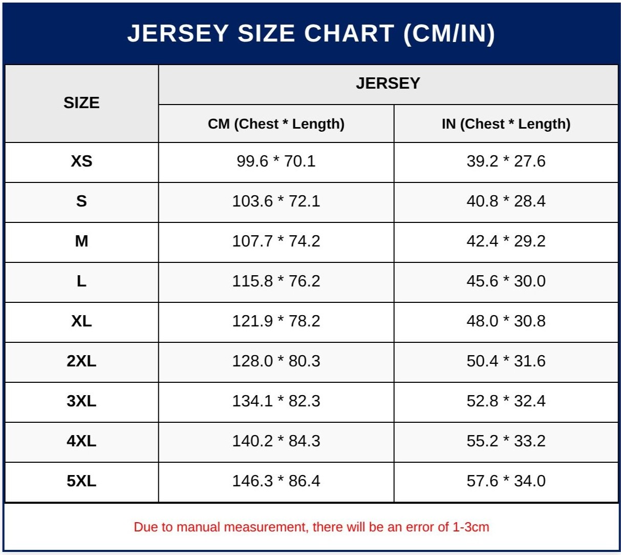Size Chart Table - UniqueTrendsDesign