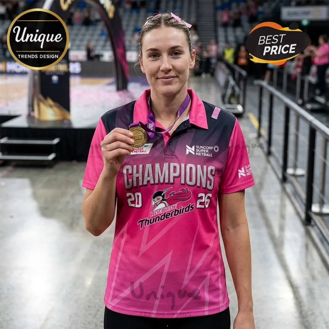 Adelaide Thunderbirds 2026 Champions Pink Polo Shirt Adelaide Thunderbirds 2026 Champions Pink Polo Shirt