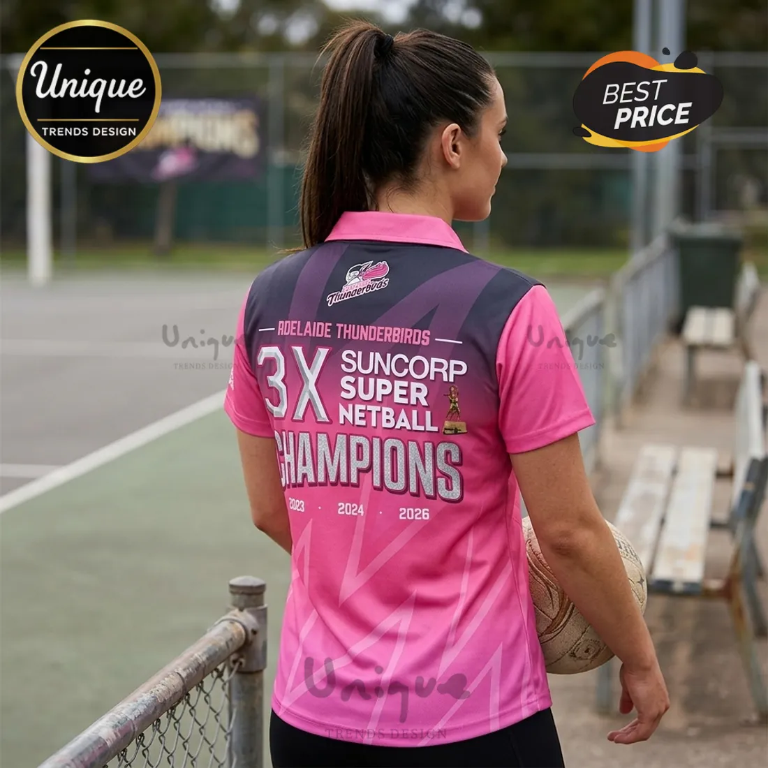 Adelaide Thunderbirds 2026 Champions Pink Polo Shirt Adelaide Thunderbirds 2026 Champions Pink Polo Shirt