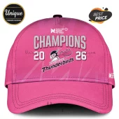 Pink Adelaide Thunderbirds baseball cap featuring Suncorp Super Netball Champions 2026 branding and team logo.!