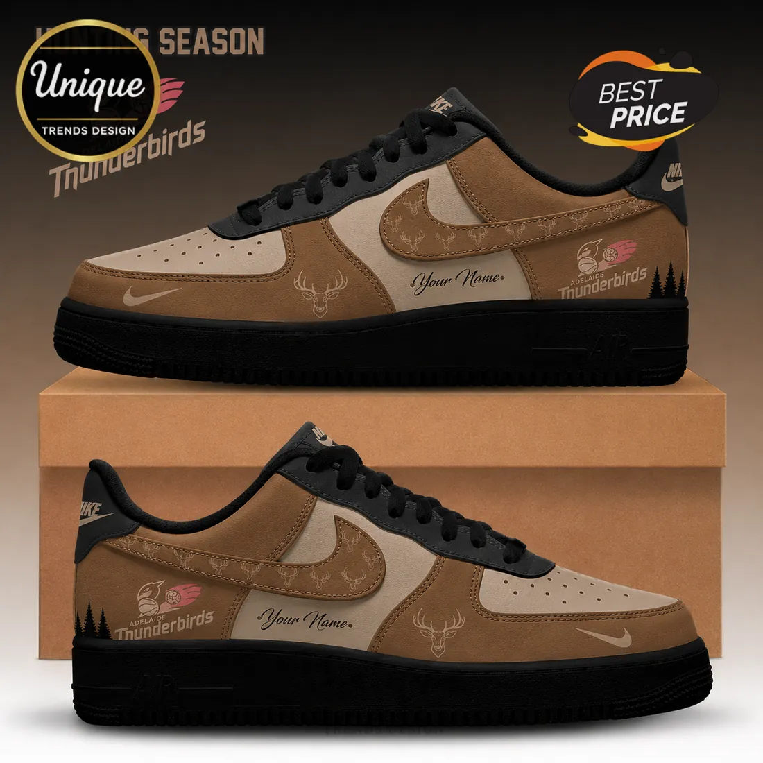 Adelaide Thunderbirds Deer Brown Nike Air Force 1 Sneakers Adelaide Thunderbirds Deer Brown Nike Air Force 1 Sneakers