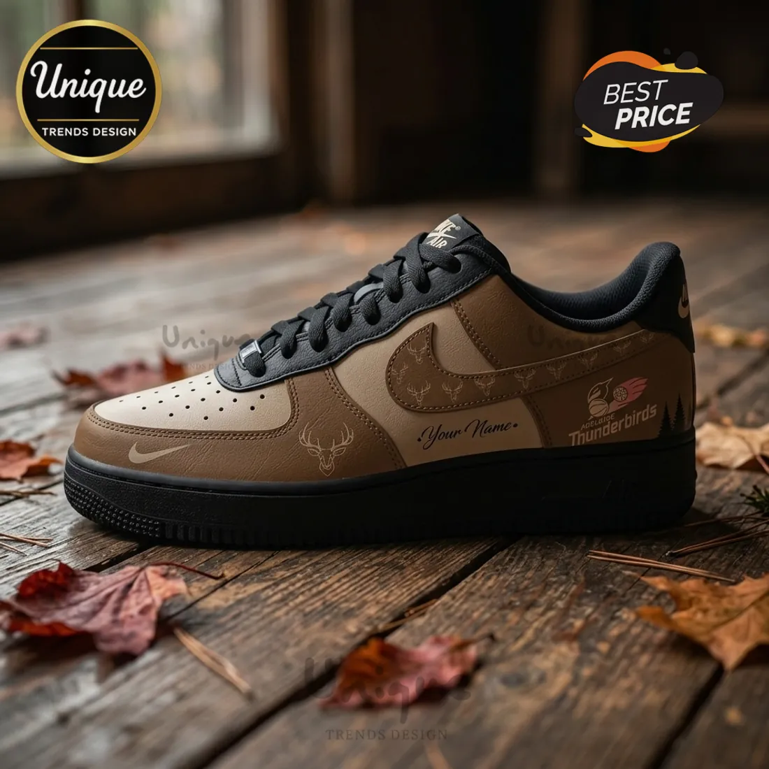 Adelaide Thunderbirds Deer Brown Nike Air Force 1 Sneakers Adelaide Thunderbirds Deer Brown Nike Air Force 1 Sneakers