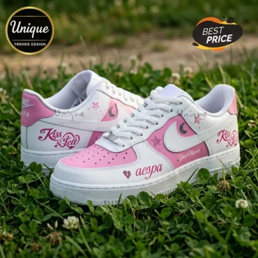 aespa Kiss N Tell Pink Custom AF1 Sneakers