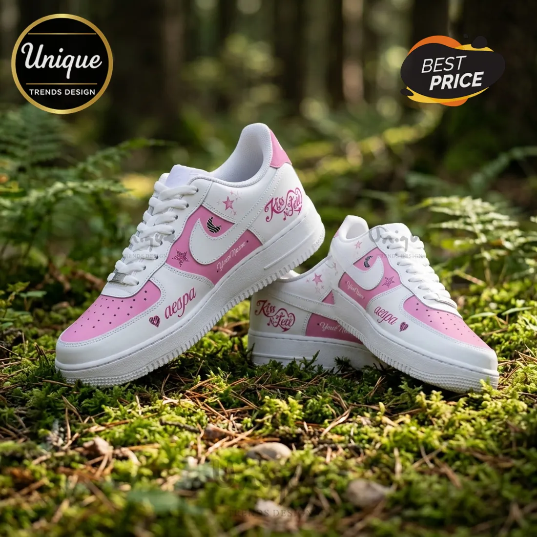 aespa Kiss N Tell Pink Custom AF1 Sneakers aespa Kiss N Tell Pink Custom AF1 Sneakers