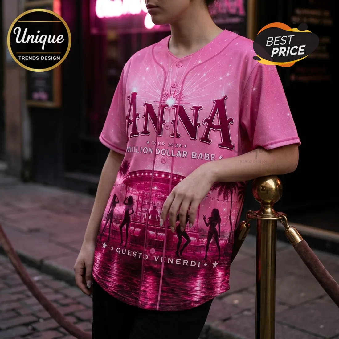 Anna Million Dollar Babe 2026 Tour Pink Baseball Jersey Anna Million Dollar Babe 2026 Tour Pink Baseball Jersey