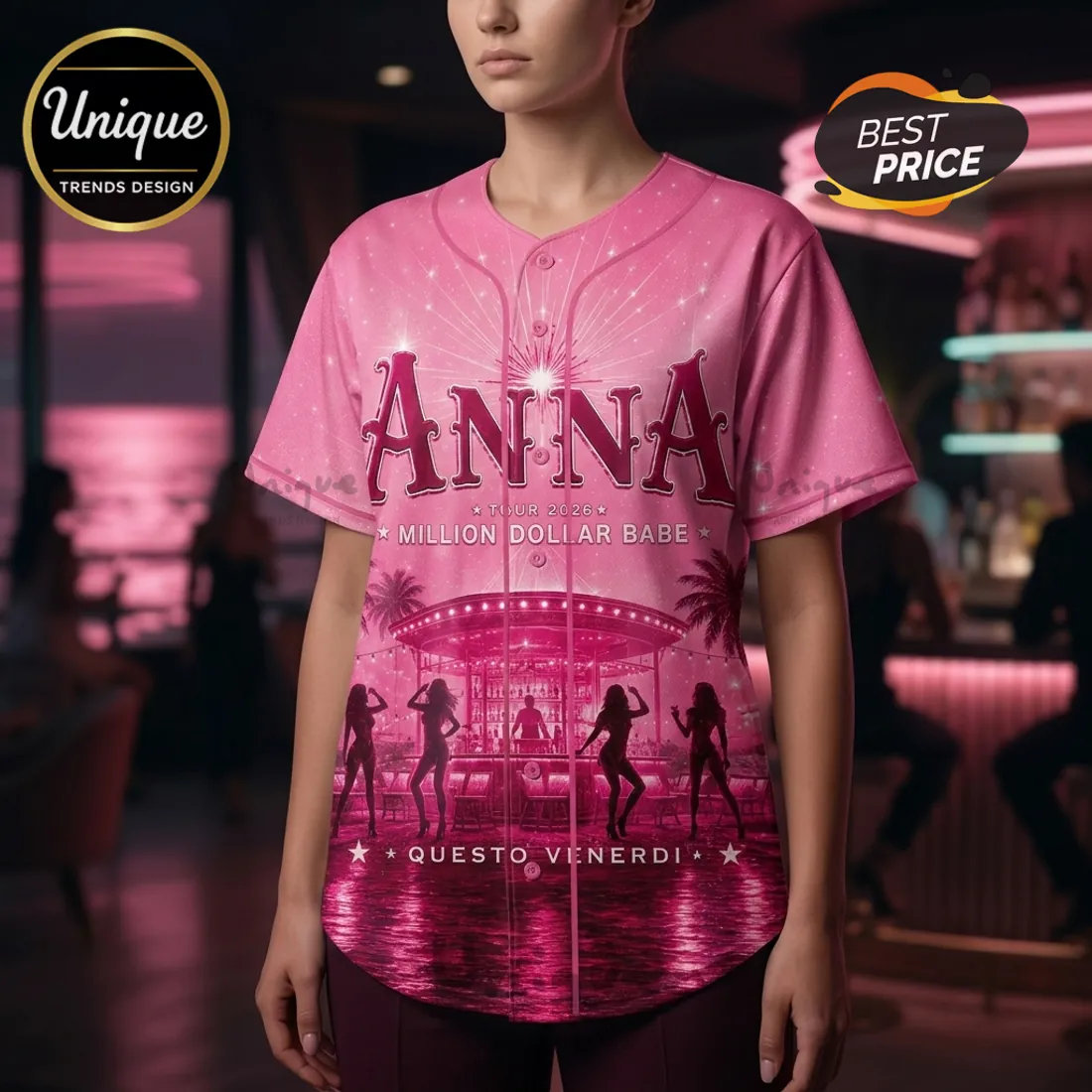 Anna Million Dollar Babe 2026 Tour Pink Baseball Jersey Anna Million Dollar Babe 2026 Tour Pink Baseball Jersey