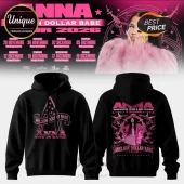 Black cotton hoodie featuring front Anna Million Dollar Babe logo and back graphic of Anna in pink fur coat with stars.!