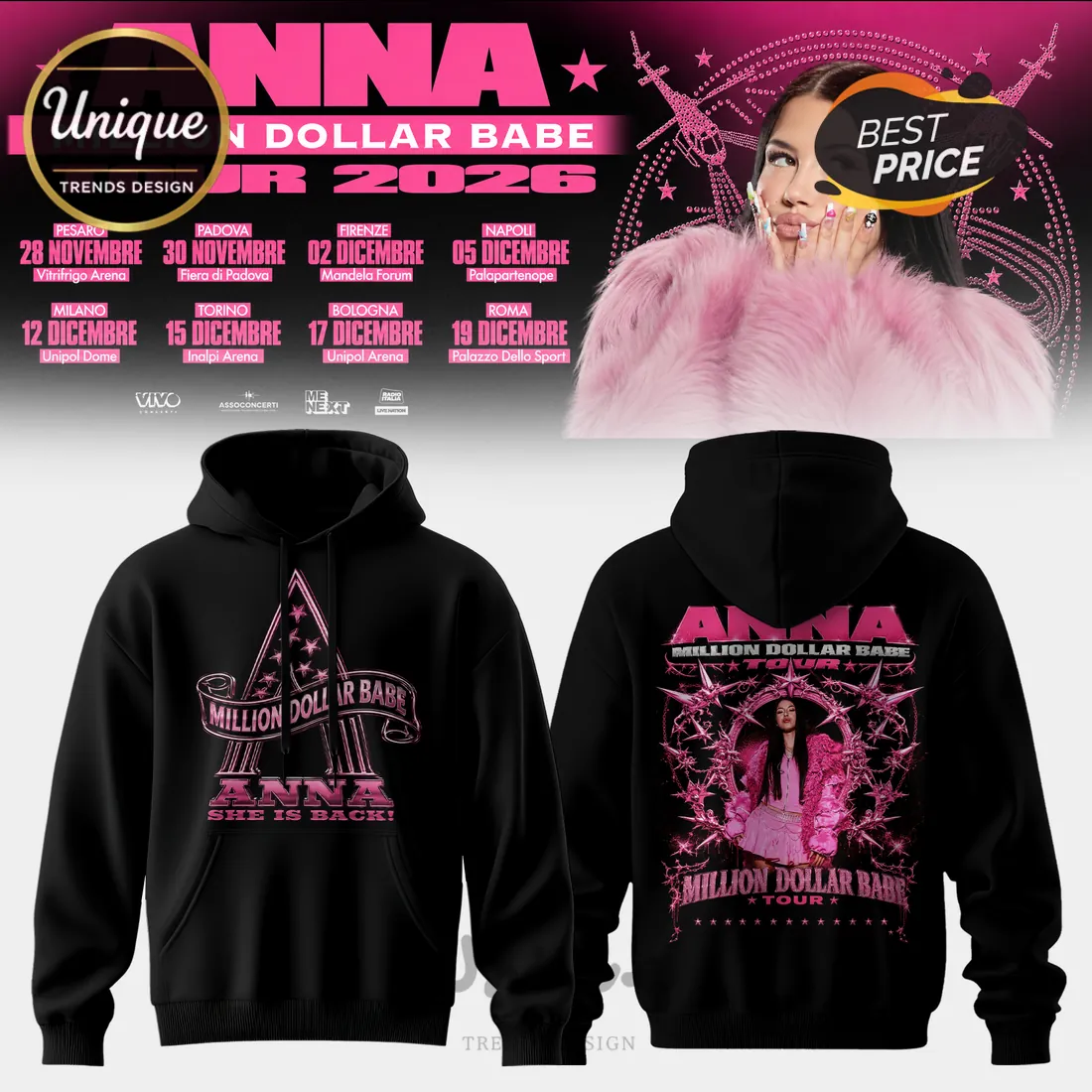 ANNA Million Dollar Babe Tour 2026 Black Pullover Hoodie ANNA Million Dollar Babe Tour 2026 Black Pullover Hoodie