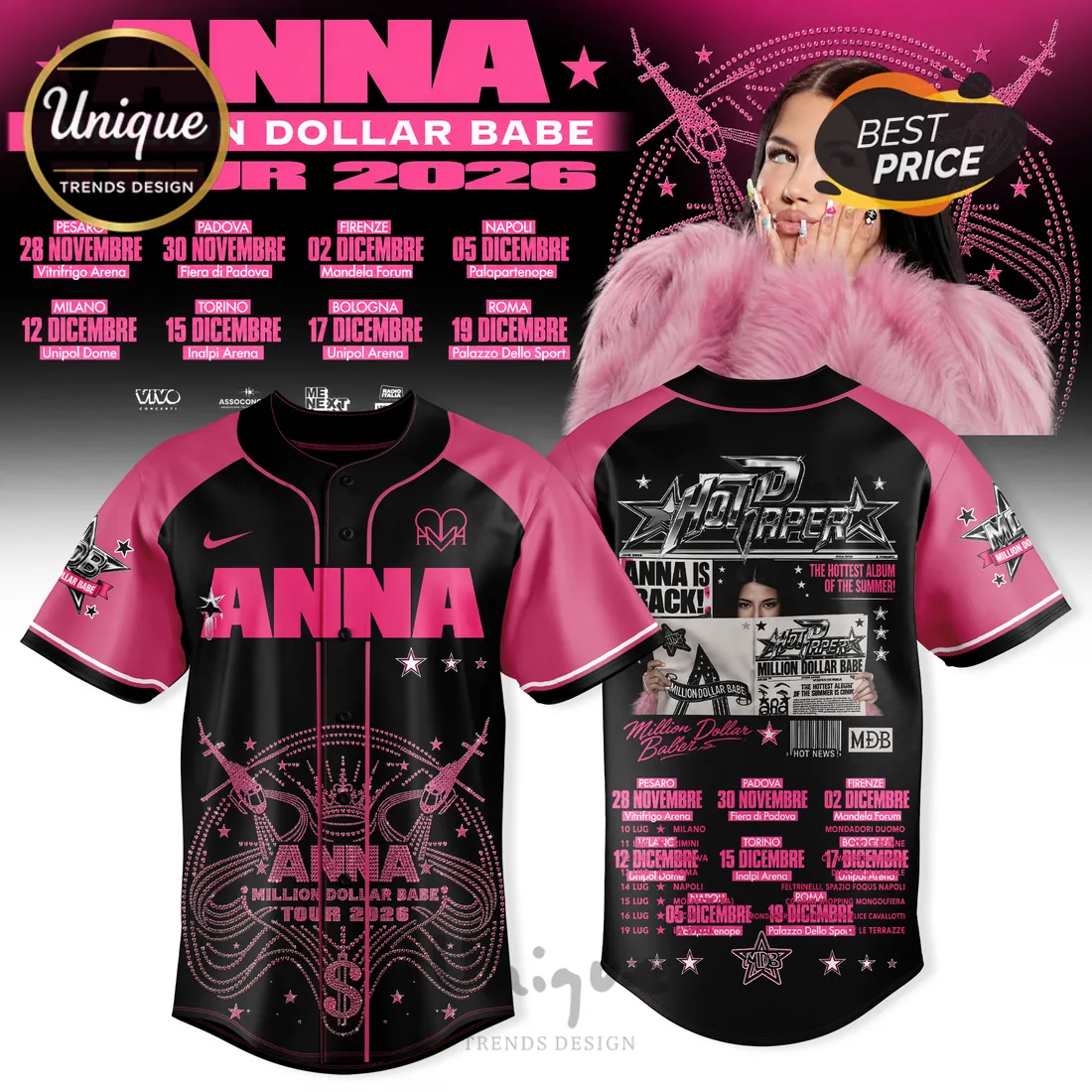 ANNA Million Dollar Babe Tour 2026 Tour Dates Baseball Jersey ANNA Million Dollar Babe Tour 2026 Tour Dates Baseball Jersey