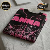 Black and pink baseball jersey with glittery helicopter graphics and the name Amna printed in bold pink lettering.!