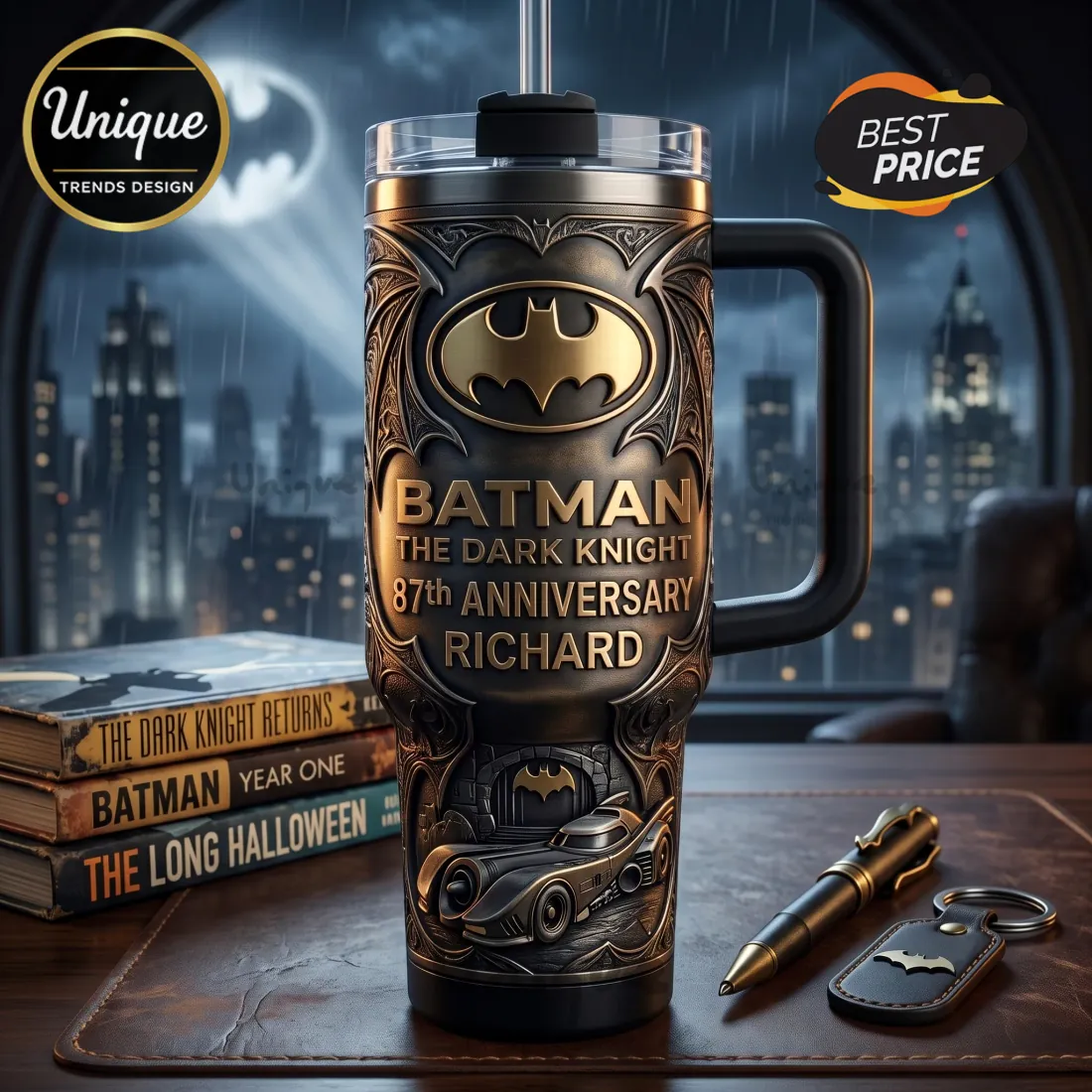 Batman Dark Knight 87th Anniversary Embossed Stainless Steel Tumbler Batman Dark Knight 87th Anniversary Embossed Stainless Steel Tumbler
