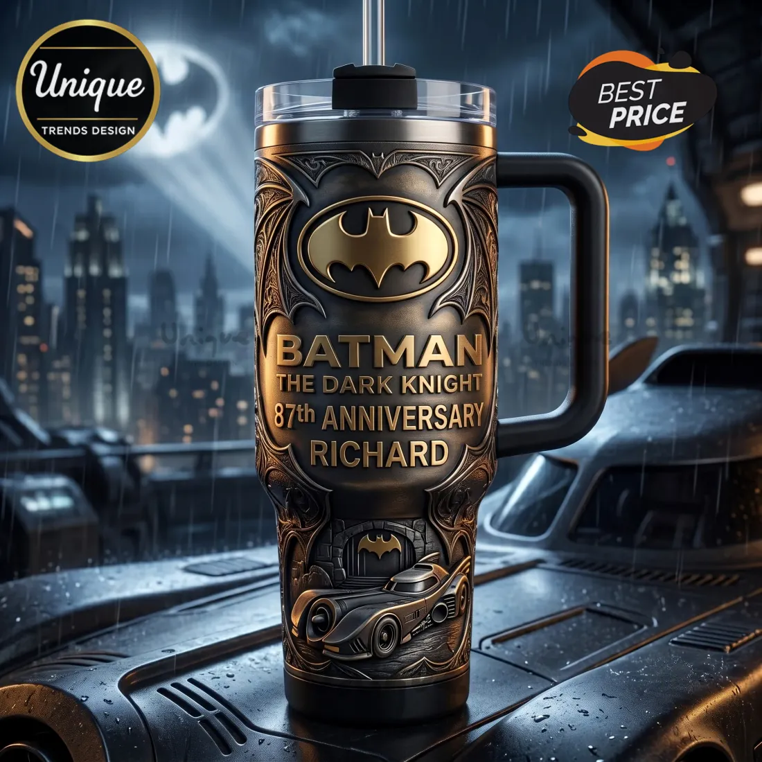 Batman Dark Knight 87th Anniversary Embossed Stainless Steel Tumbler Batman Dark Knight 87th Anniversary Embossed Stainless Steel Tumbler