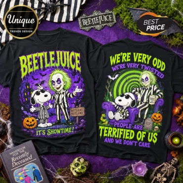 Beetlejuice x Snoopy Halloween Masquerade Black T-Shirt