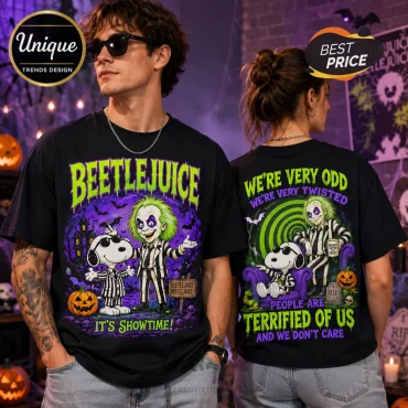 Beetlejuice x Snoopy Halloween Masquerade Black T-Shirt