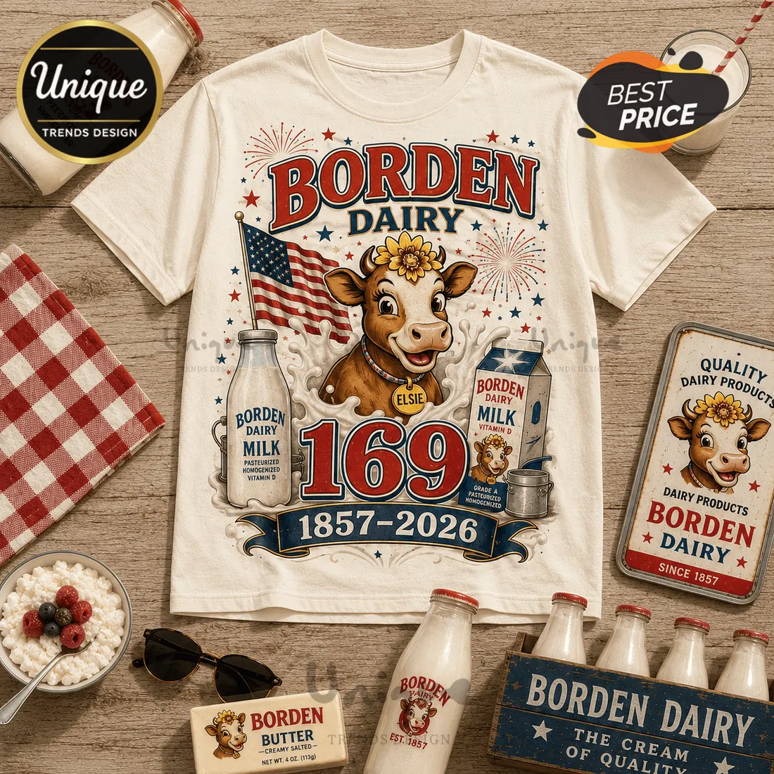 Borden Dairy 169th Anniversary Premium Cream T-Shirt Borden Dairy 169th Anniversary Premium Cream T-Shirt