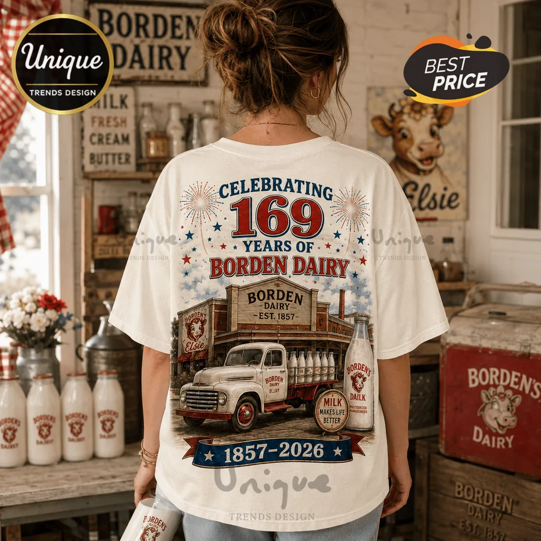 Borden Dairy 169th Anniversary Premium Cream T-Shirt Borden Dairy 169th Anniversary Premium Cream T-Shirt
