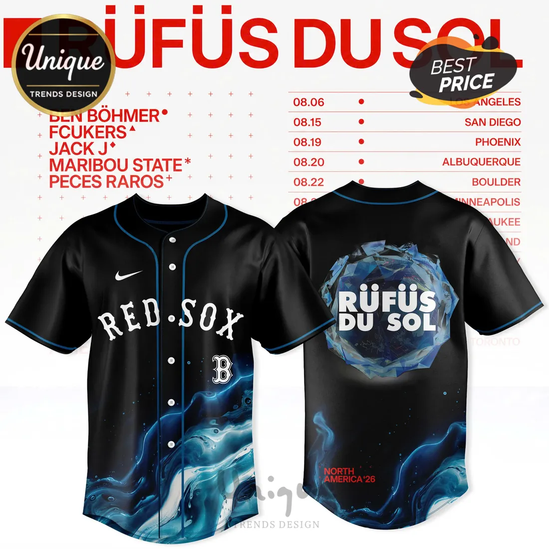 Boston Red Sox RÜFÜS DU SOL 2026 Tour Baseball Jersey Boston Red Sox RÜFÜS DU SOL 2026 Tour Baseball Jersey